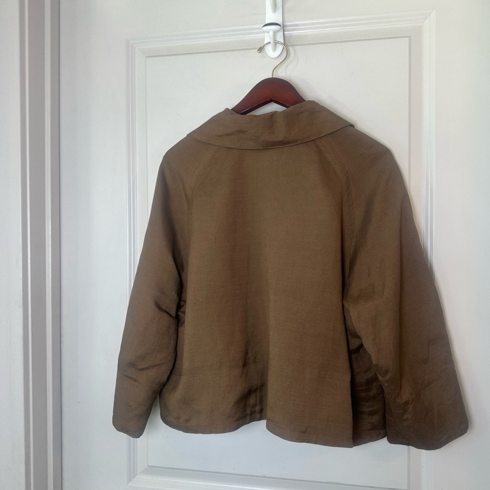 Sandro Linen Blend Crop Double Breasted Lightweight Brown Swing Blazer Jacket,XL - Picture 5 of 7